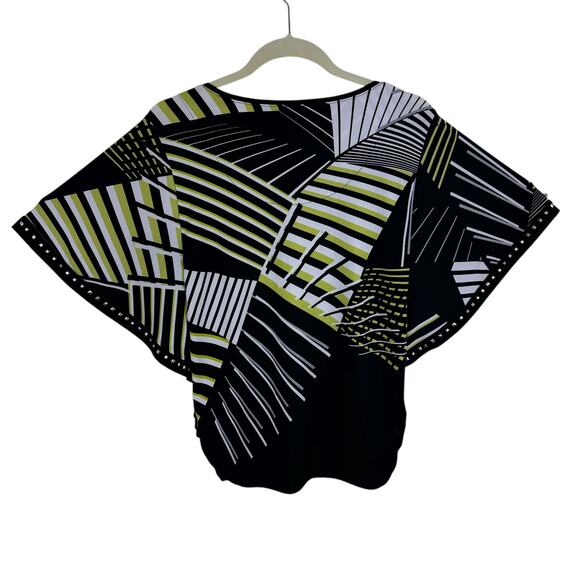 JM Collection Black Green Studded Short Kimono Sleeve Jersey Knit Blouse Size S - Picture 2 of 6